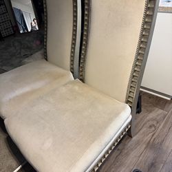 : Pair of Hollywood Regency High-Back Statement Chairs – Silver & Champagne