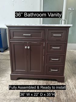 36" Bathroom Vanity with Carrara Marble Countertop & Solid Wood & Plywood Cabinet #3402