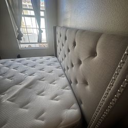 Queen Size Bed, Headboard, Boxframe & Metal Frame