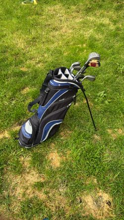 Golf bag and various clubs for sale