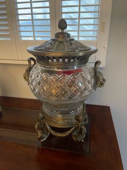 Cut Crystal Urn with Brass Lid and Stand