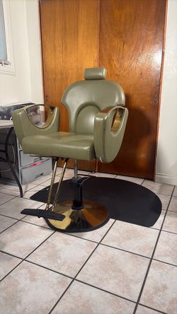 Hydraulic Barber Chair Olive Green Gold Base
