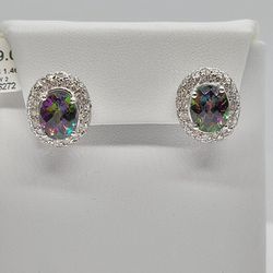 🌈 Rainbow Mystic Topaz & Diamonds Earrings 