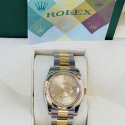 Rolex Pre Owned 36mm Oyster Perpetual DateJust Champagne Stick Dial -W/Papers