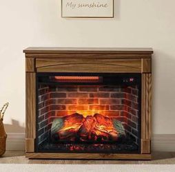 New 28" Electric Fireplace with Mantel Freestanding Fireplaces with Realistic Flame & Logs