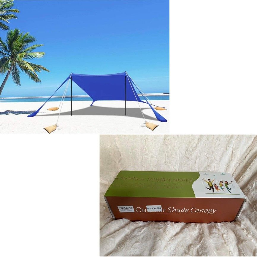 Beach Tent Sun Shelter UPF50+ with Sand Shovel, Ground Pegs and Stability Poles, Outdoor Shade for Camping Trips, Fishing, Backyard Fun or Picnics
