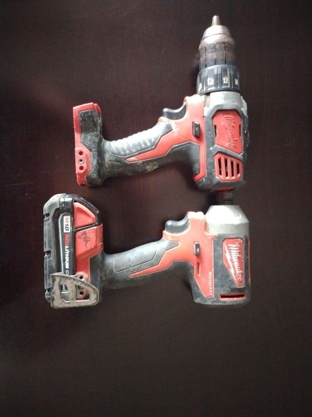Milwaukee Drill And Impact With One Battery No Charger. Both Work Great.