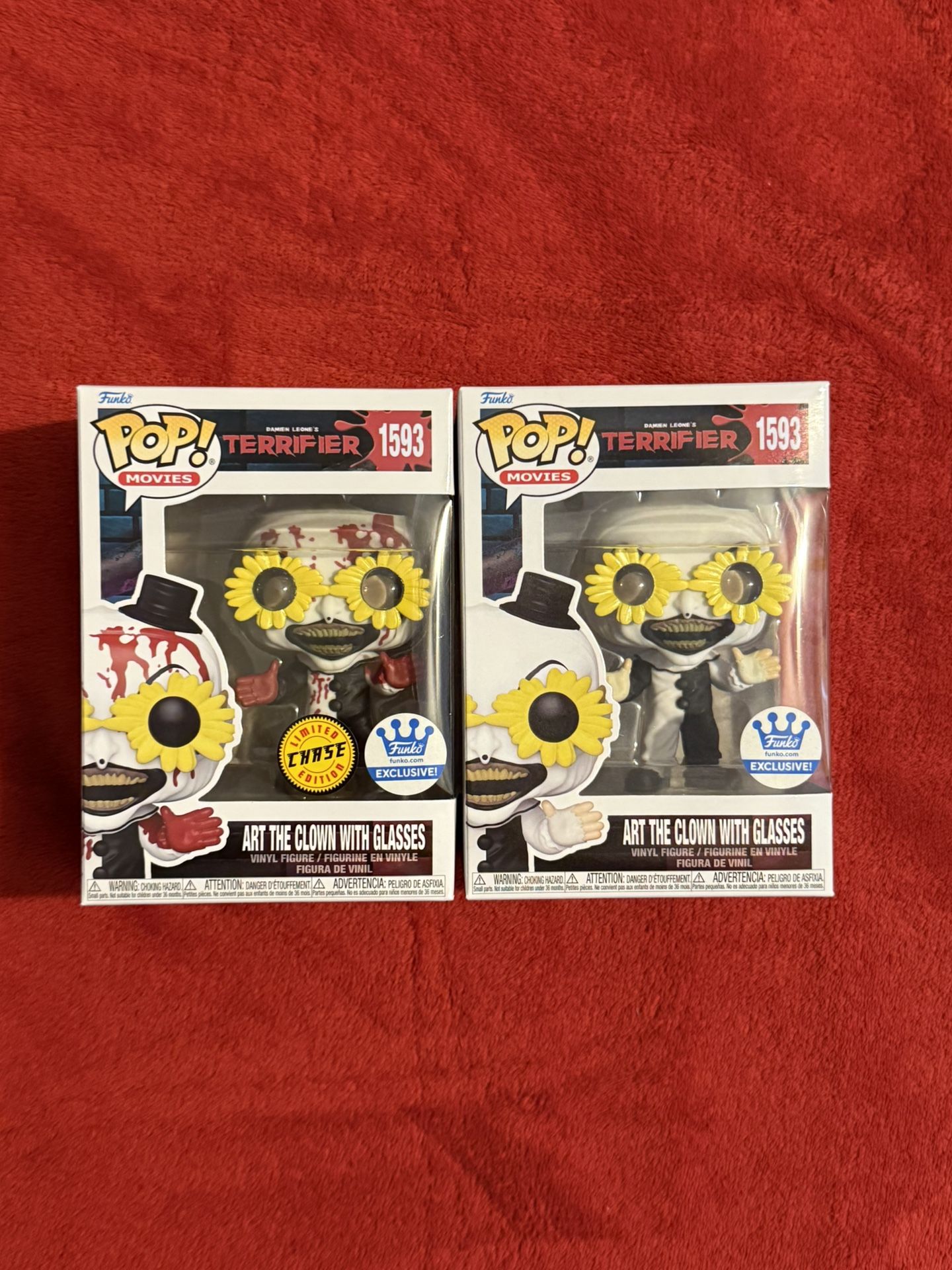 Funko Pop Terrifier Art the Clown With Glasses #1593 CHASE and Common Bundle