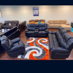 Santiago Black Leather Reclining 3 Piece Living Room Sets---$1399---Fantastic Deal!!!---No Credit Needed Financing Available 
