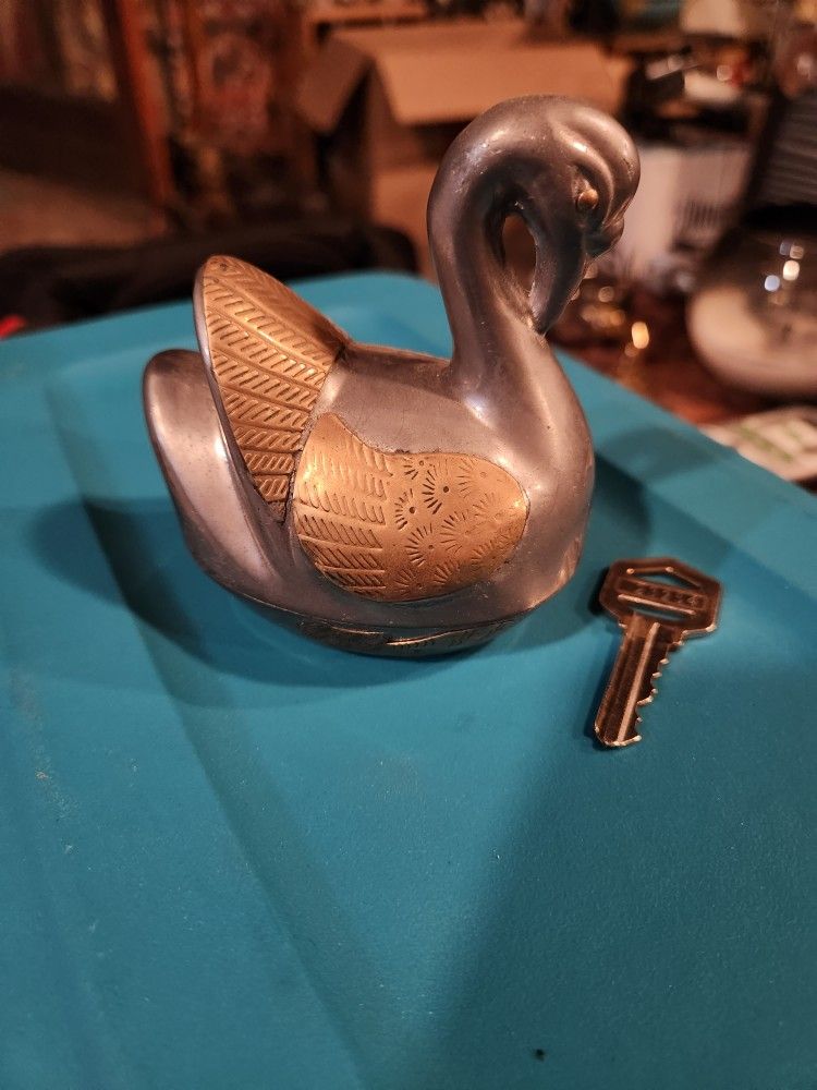 Vintage Pewter & Brass Swan