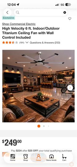 Titanium Ceiling Fan with Wall Control Included High Velocity 6 ft. Indoor/Outdoor