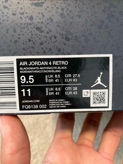 Air Jordan 4 Retro Black Anthracite Size 9.5
