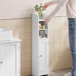 New White Small Storage Corner Floor Cabinet with Door, Narrow Toilet Paper Storage Holder, Small Spaces,