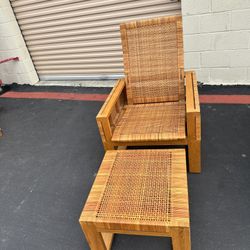 Woven Rattan Lounge Chair And Ottoman