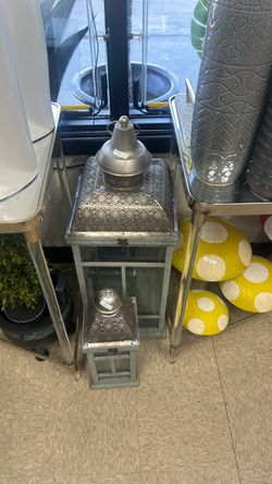 Decorative Metal and Glass Lanterns Set of 2