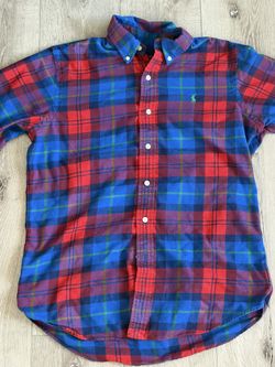 Ralph Lauren Polo Flannel Shirt Classic Fit Plaid Red Blue Mens M