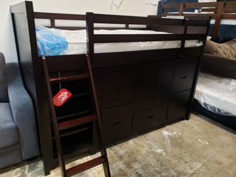 New twin size loft bed frame with dresser and bookcase tax included free delivery