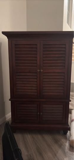 Dark Wood Armoire with Louvered Doors