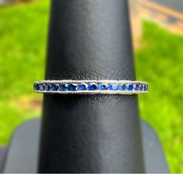 Jewelry 18k solid white gold blue sapphire stone 0.40CTW wedding band ring size 6.50