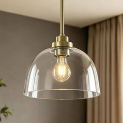📦 NEW IN BOX: 9" Matte Gold & Clear Glass Pendant Light 💫 ✨