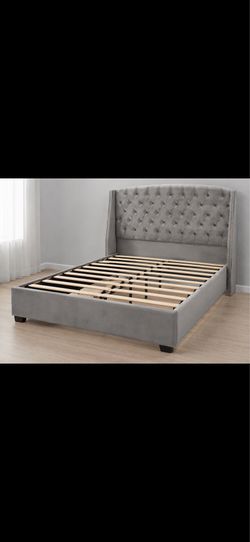 Queen Gray soft bed frame