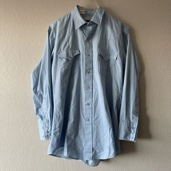 Gold Collection By Karman, Vintage Mens Blue Pearl Snap Western Shirt, Size L