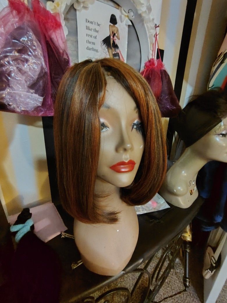 Hidden Part No Lace 12 In 100% Human Fine  Hair Yaki Straight Handmade Wig