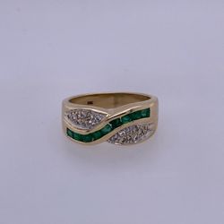 14k Yellow Gold Ladies Statement Ring W/ Diamonds Stones 