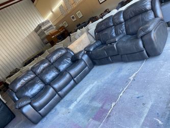 Dark Gray Leather Recliner Sofa Set