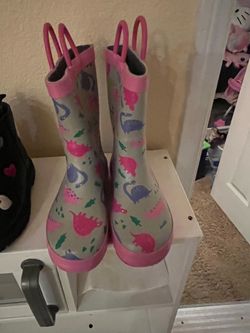 Kids Dinosaur Pink Gray rainboots