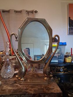 Brass swan vanity mirror