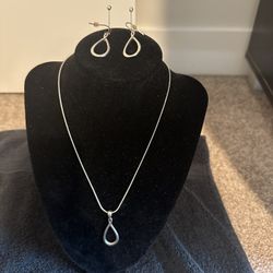 Lia Sophia Silver Infinity Necklace & Earring Set (16-19 in chain, 1.5 in charm, 1.25 in earrings)