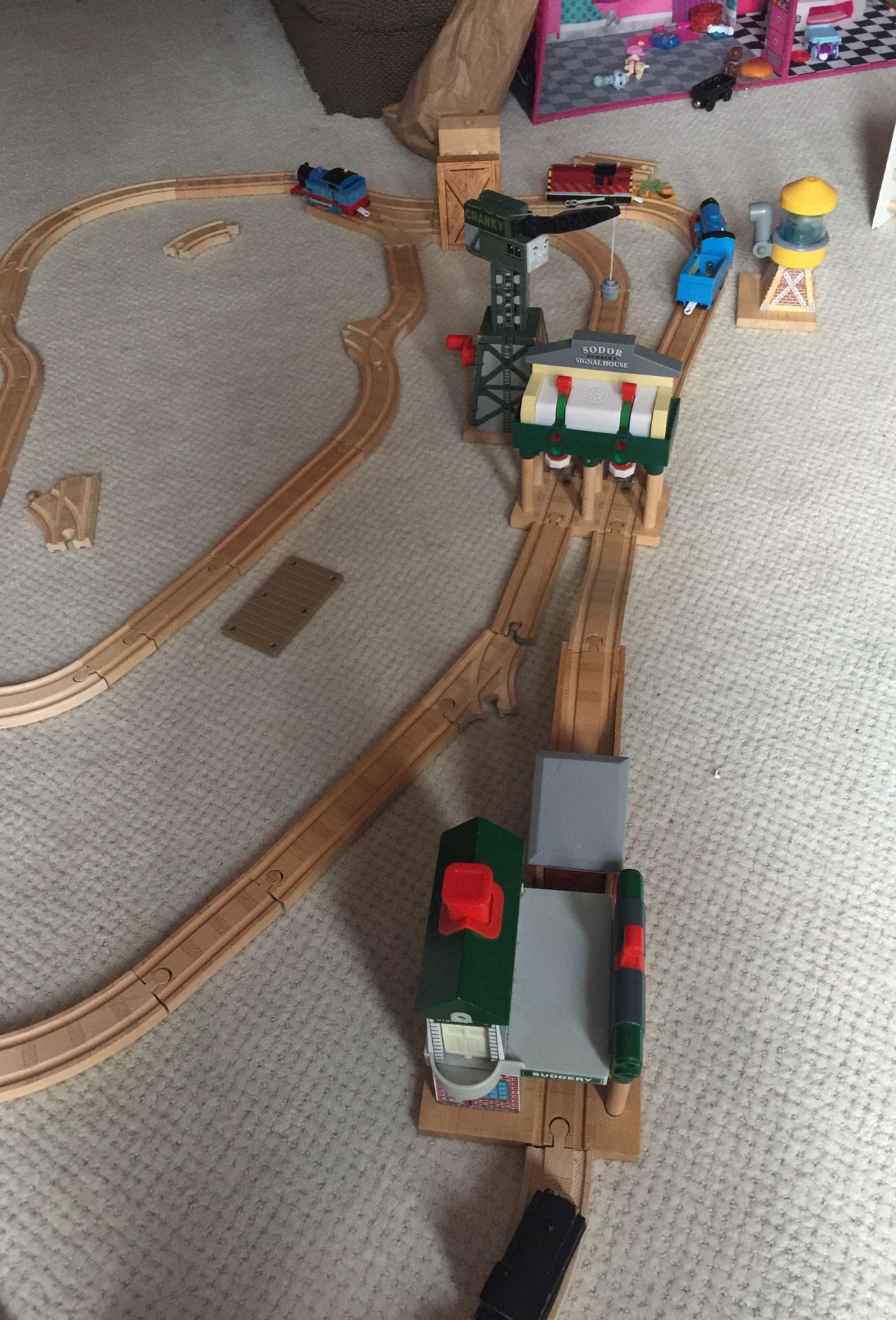 Train tracks with trains