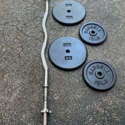 STANDARD CURL BAR & (PAIR OF) 25 LB. & 10 LB. PLATES