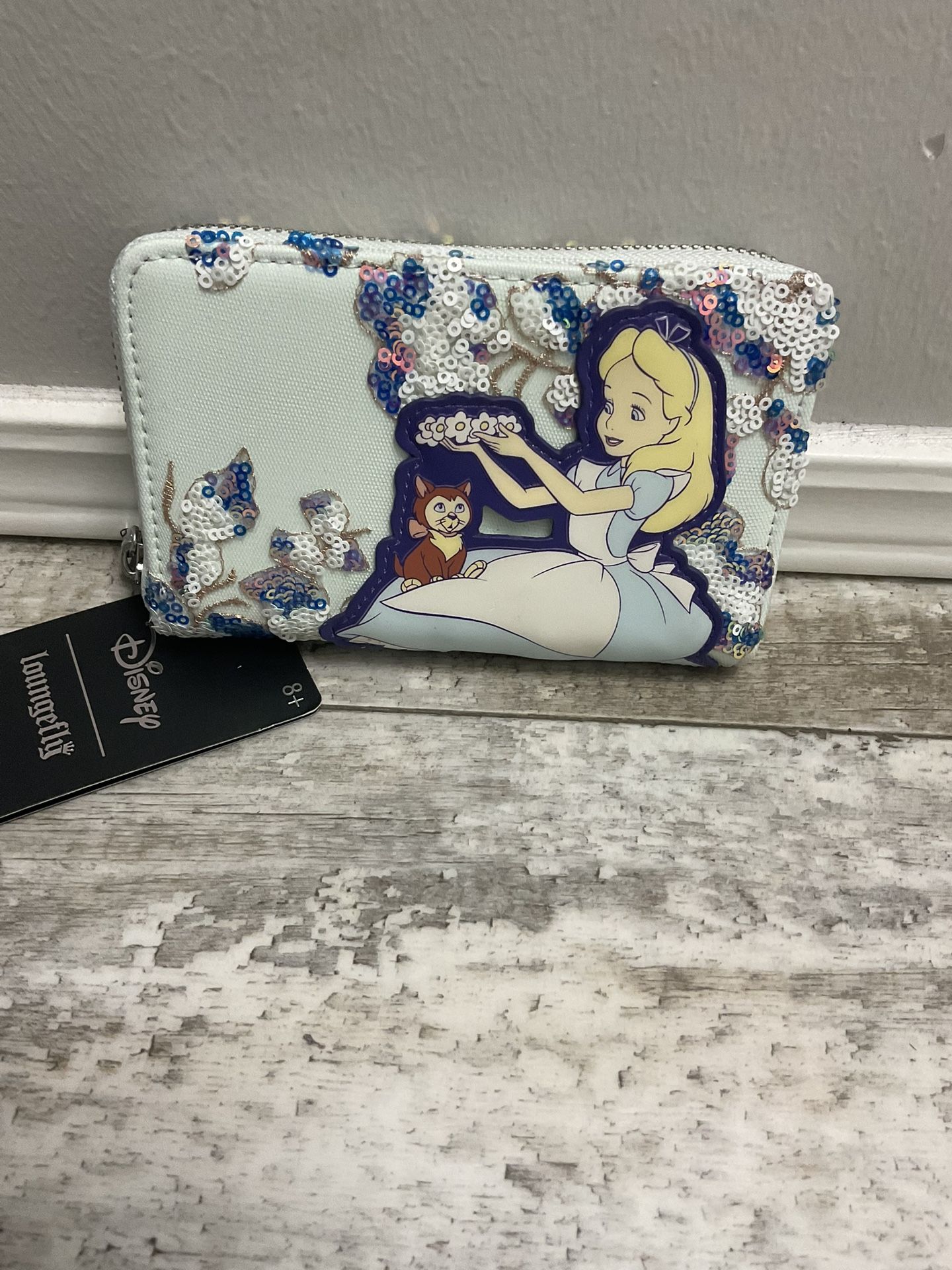 NWT Loungefly Alice In Wonderland And Dinah Floral Sequin Wallet
