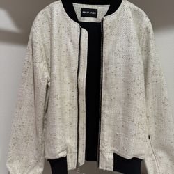 PHILIP AYLER Beige Bomber Jacket  Size L Full Zip Short Polyester