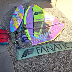 Fanatic Lite Bat Windsurfer Board w/ 6.8 Sail Mast Boom & Gear