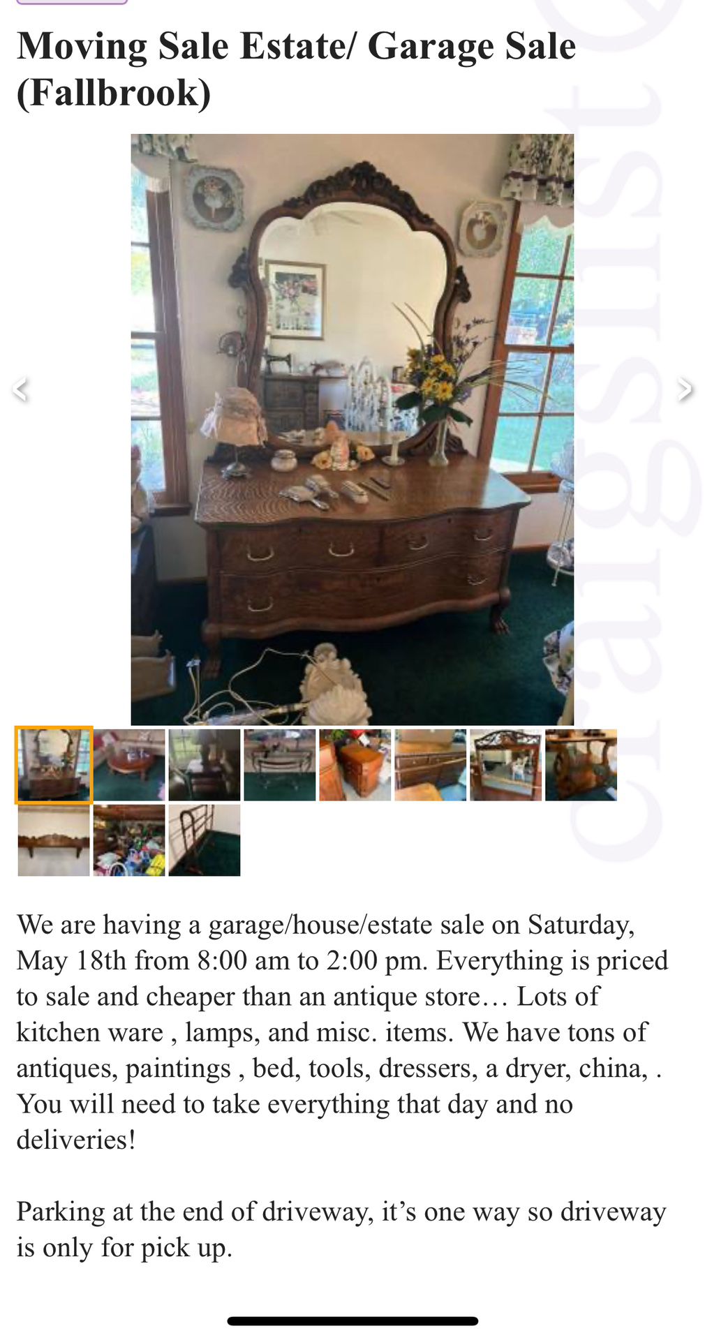 Estate sale Saturday, May 18th