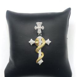925 Sterling Silver 2.80CT MOISSANITE Snake cross men’s pendant 