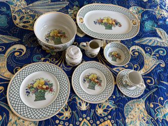 Ceramic Dinnerware Set with Fruit Basket Pattern