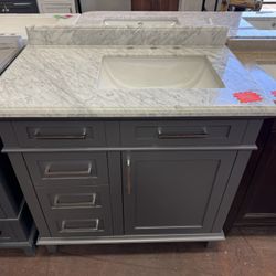 Sonoma 36 in. Single Sink Pebble Gray Bath Vanity with Carrara Marble Top