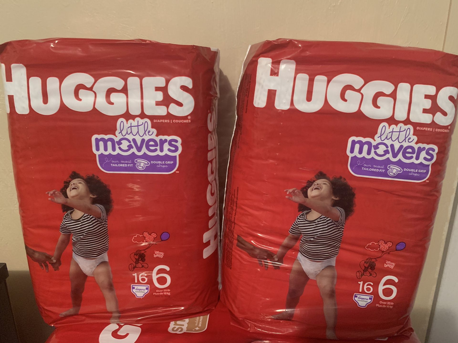 2 bags Huggies little movers baby diapers size 6 16 ct each