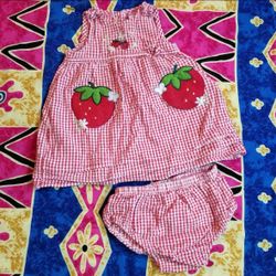 Red Checkered Strawberry Picnic Vintage Dress w/Bloomers Size 18 Months