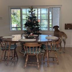 Solid Wood Drop-Leaf Dining Table w/ 4 Captain Chairs – Expands w/ Extension Leaf