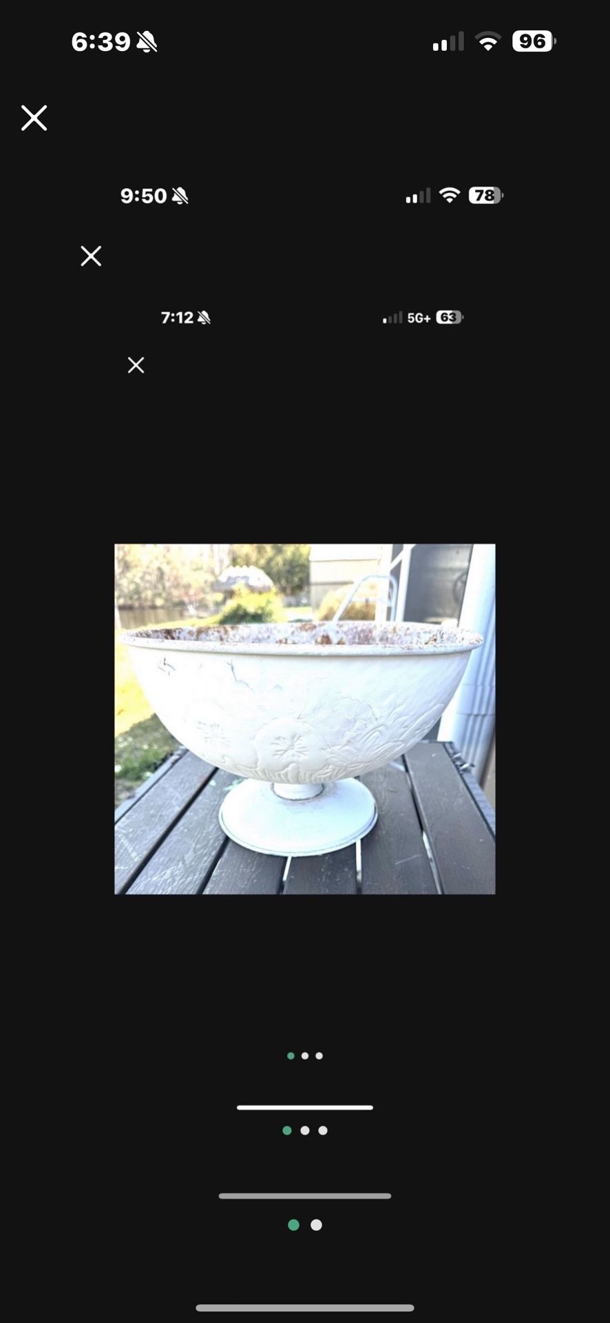 Vintage white metal plant pot no holes
