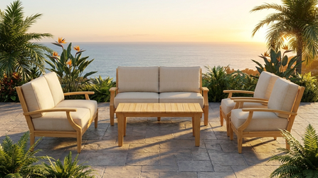 New Grade-A Teak 5-Piece Outdoor Sofa Conversation Set - Mila Collection by JRS Patio - San Diego