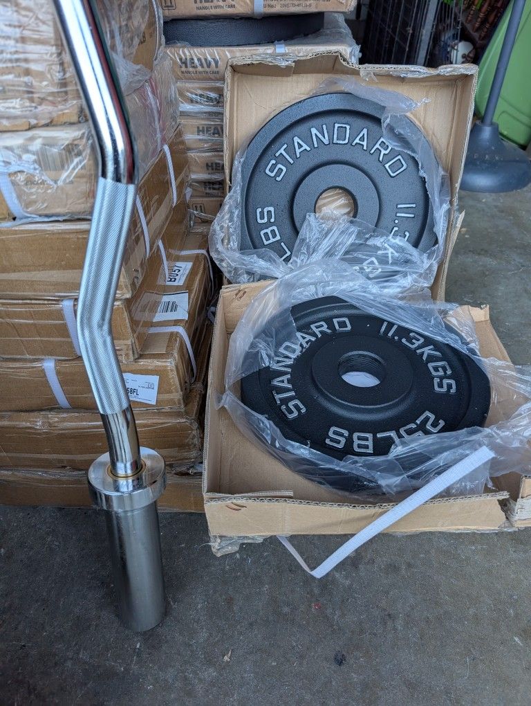 New In Box 25 & New Olympic Curl Bar
