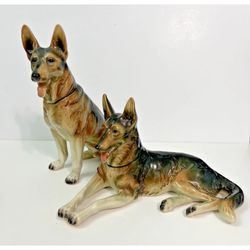 Pair Of Large VTG Porcelain Ceramic German Shepard Dog Figurines - Germany