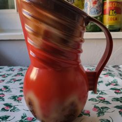 Vintage Ceramic Czechoslovakia  Pitcher Vivid Colors! LARGE 