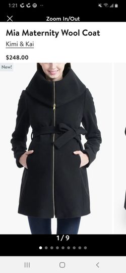 Kimi + Kai Maternity "Mia" Wool Blend Fold Collar Coat sz S